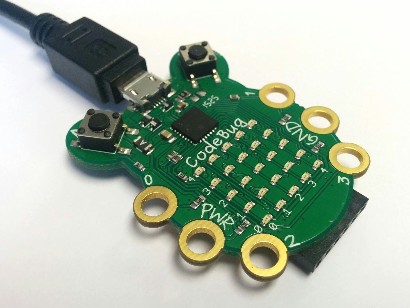 Image of CodeBug with micro USB cable
